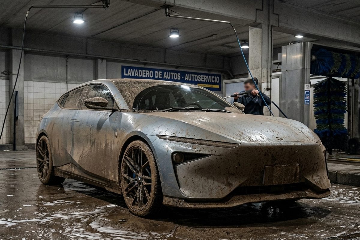 Berlina cubierta de barro seco antes del lavado