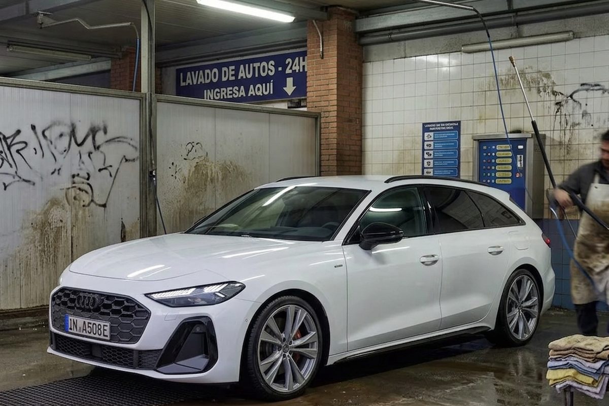 El mismo familiar blanco impecable, con las llantas limpias